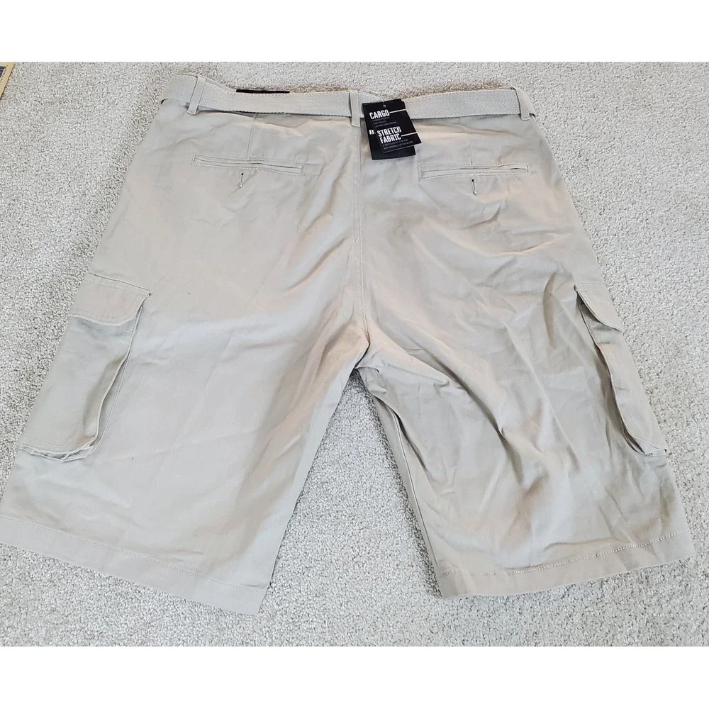 Blu Rock Men's Cargo Shorts Tan Size 36 Belted NWTGS 4 Way‎ Stretch Tiny Spot
